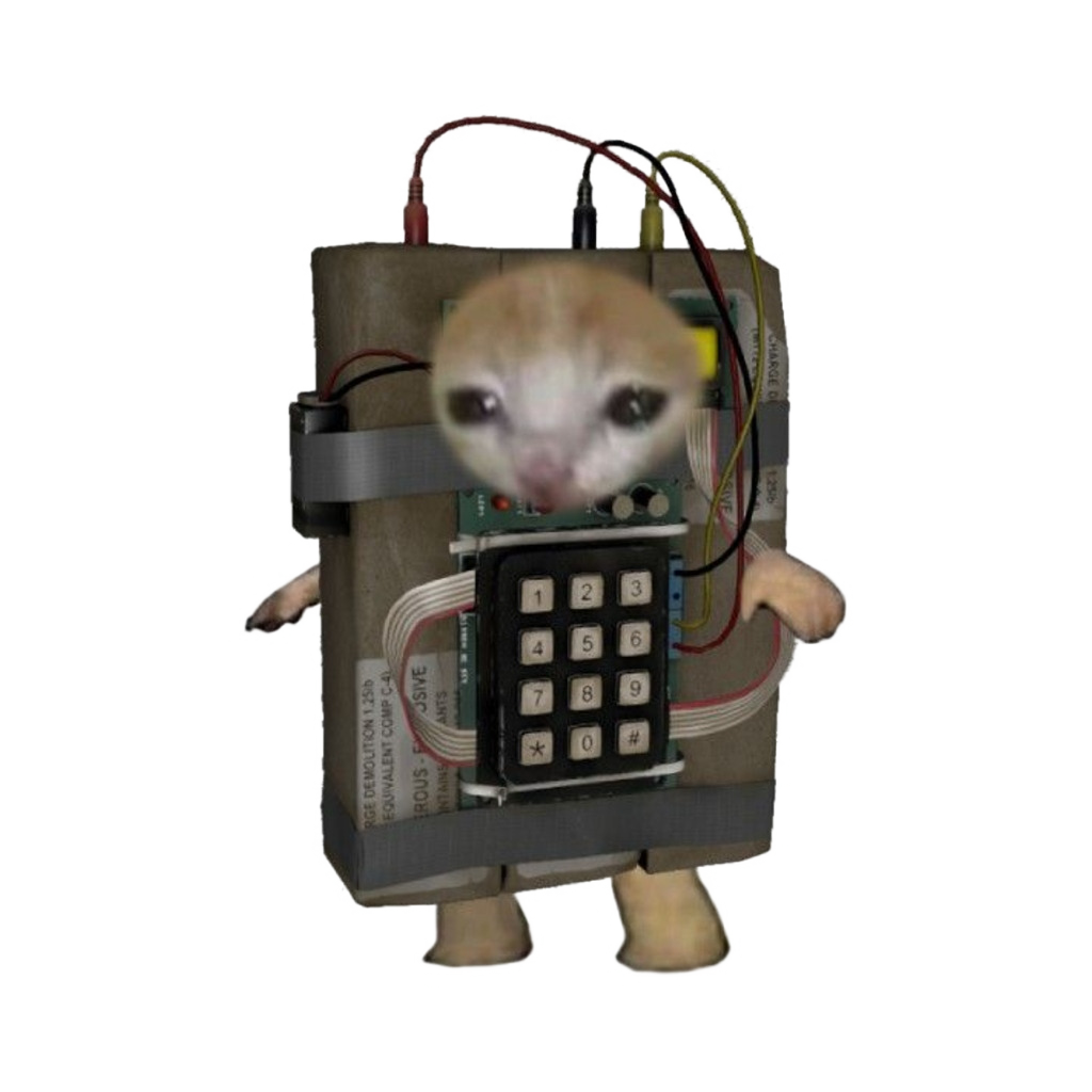 the c4 cat, a cat with c4 strapped to him
